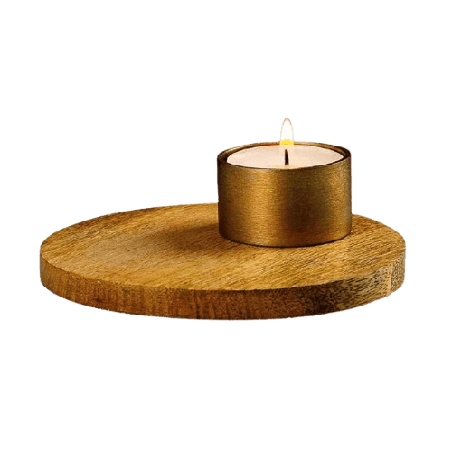 BRASS & WOOD T-LIGHT HOLDER (NATURAL)